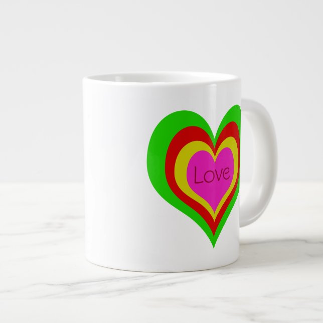 Taza De Café Grande Retro Hearts・♫ - Jumbo Cup de 20oz / Mug (Derecha)