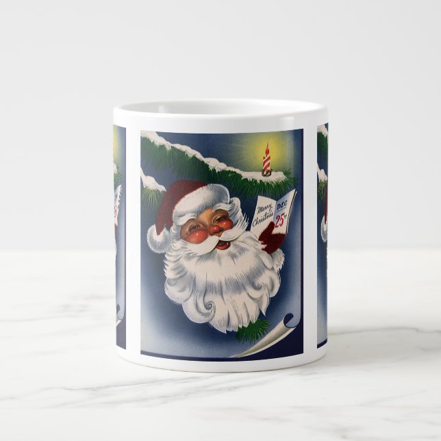 Taza De Café Grande Retro Jolly Santa Claus de los años 50, Navidad vi (Frente)