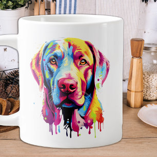 Taza De Café Grande Retro Labrador Recuperador Pop Art Colorful Dog