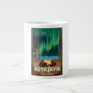 Taza De Café Grande Reykjavik Camping Vintage Poster de Viajes