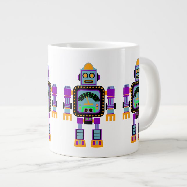 Taza De Café Grande Robot blanco colorido (Derecha)