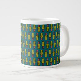 Taza De Café Grande Rojo, amarillo, negro, tribal en Verde azulado; Ju