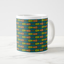 Taza De Café Grande Rojo, amarillo, negro, tribal en Verde azulado; Ju