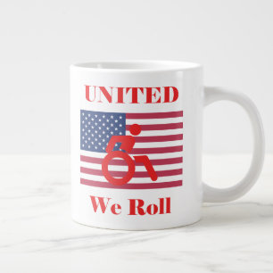 Taza De Café Grande Rollo Unidos - silla de ruedas y bandera estadouni