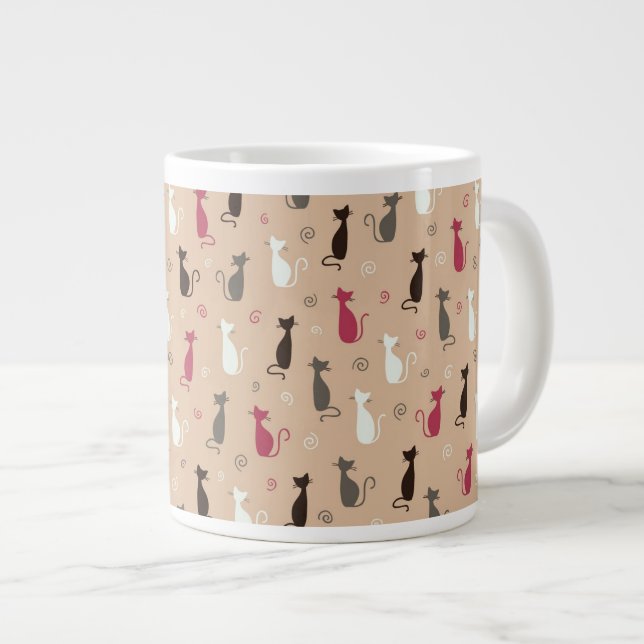 Taza De Café Grande rosa del modelo de los gatos (Derecha)