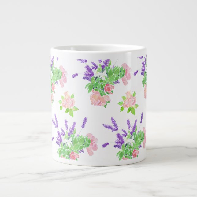 Taza De Café Grande Rosas rosadas nostálgicas, Naranja burlón, Lavende (Frente)
