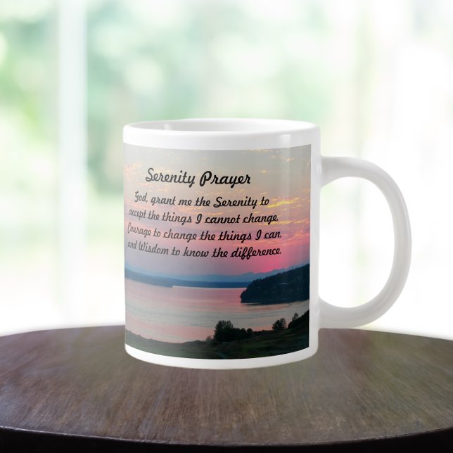 Taza De Café Grande Serenity Prayer Pink Seascape Sunset (In Situ)