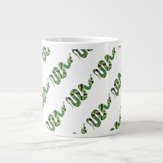 Taza De Café Grande Silueta de papel negro y verde de serpiente (Frente)