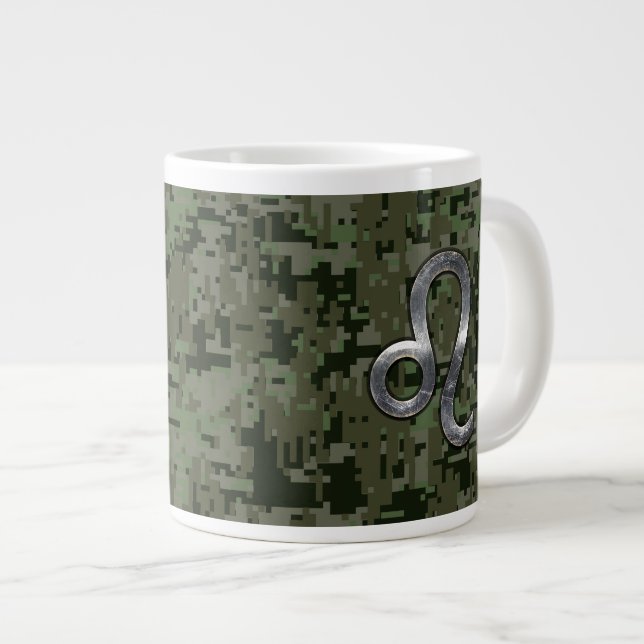 Taza De Café Grande Símbolo Leo Zodiac en Camo Digital Woodland (Derecha)