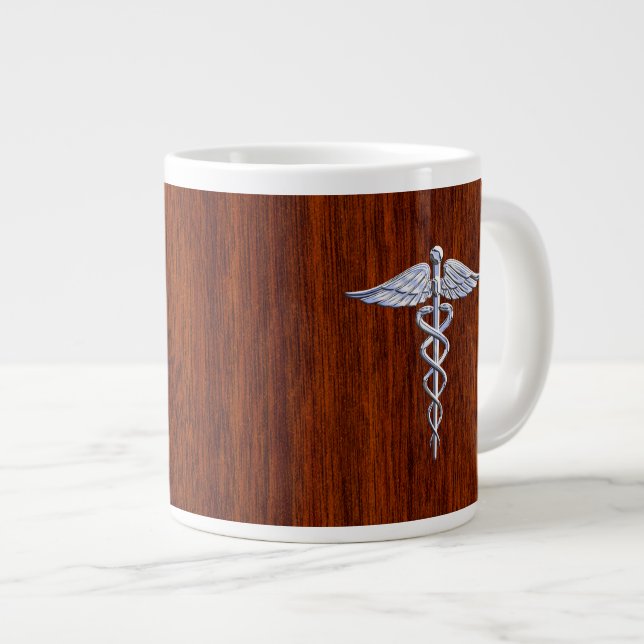 Taza De Café Grande Símbolo médico del Caduceo plateado Decoración de  (Derecha)
