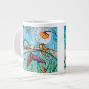 Taza De Café Grande Sirena Libélula Arte Junto al Estanque