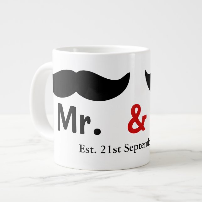 Taza De Café Grande Sr. Y Sr. Mustache Gay Boda Personalizable (Izquierda)