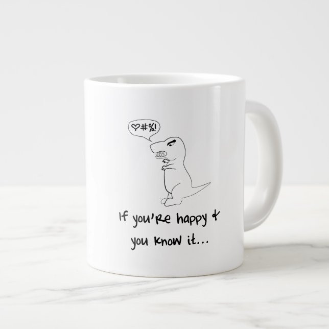 Taza De Café Grande T-Rex no es feliz (Derecha)
