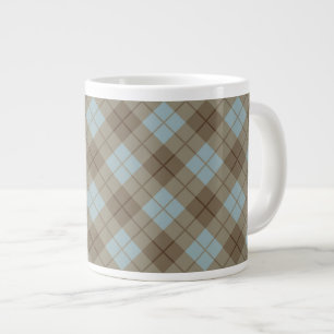 Taza De Café Grande Tela escocesa diagonal en azul y Brown