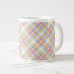 Taza De Café Grande Tela escocesa en colores pastel de la raya