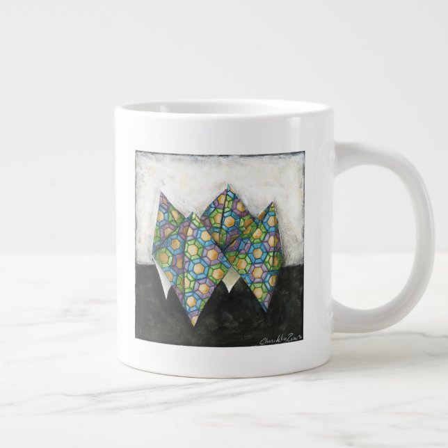 Taza De Café Grande Teléster de fortuna de origami sobre papel geométr (Derecha)