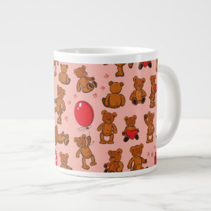 Taza De Café Grande Textura con los osos de peluche, corazones