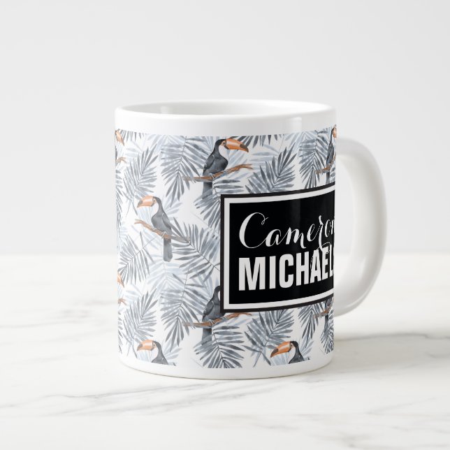 Taza De Café Grande Toucan gris el | añade su nombre (Derecha)