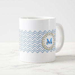 Taza De Café Grande Trama de patrón azul blanco
