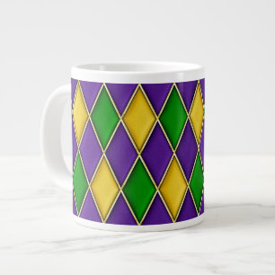 Taza De Café Grande Trama de patrón mardi gans harlequin color verde m