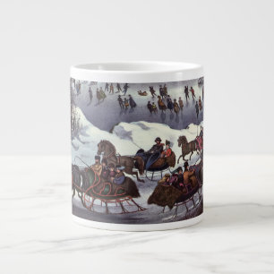 Taza De Café Grande Trineos Navideños Antiguos, Central Park en Invier