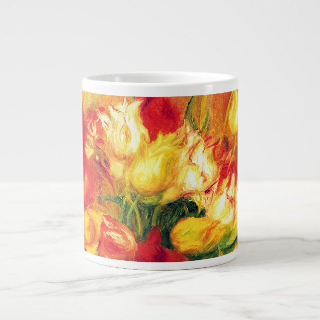 Taza De Café Grande Tulipanes de Pierre Renoir, arte del impresionismo (Frente)