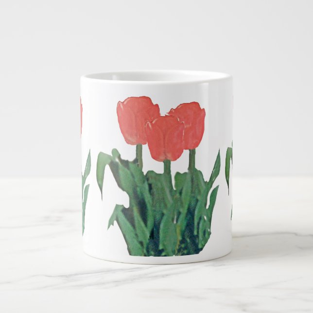 Taza De Café Grande Tulipanes Tres-Rojo (Frente)