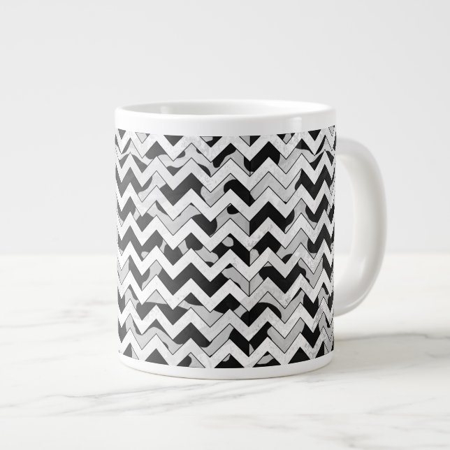 Taza De Café Grande Vaca de Chevron en blanco y negro (Derecha)