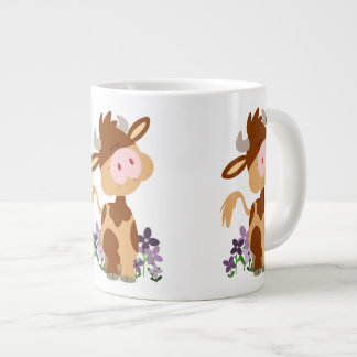 Taza De Café Grande Vaca de dibujos animados masticando linda