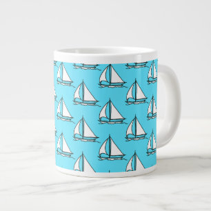 Taza De Café Grande Veleros en modelo azul del mar