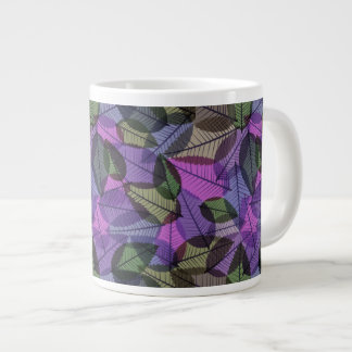 Taza De Café Grande Verde púrpura de las hojas de otoño y rosado