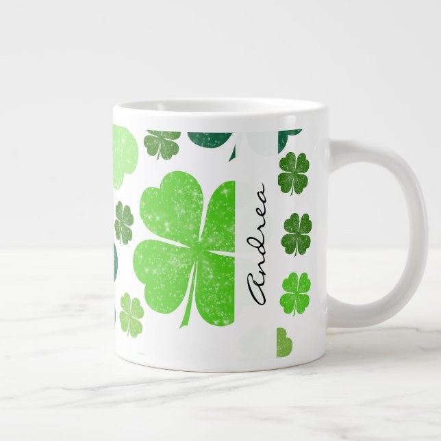 Taza De Café Grande Vestidos verdes, Día de San Patricio, tu nombre (Derecha)