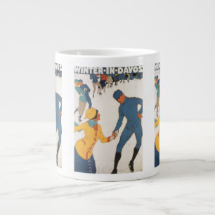 Taza De Café Grande Viajes antiguos, Art Deco, invierno Davos Suiza