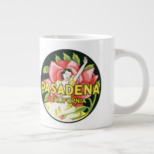 Taza De Café Grande Viajes Antiguos, Pasadena California, Dama y Rosa