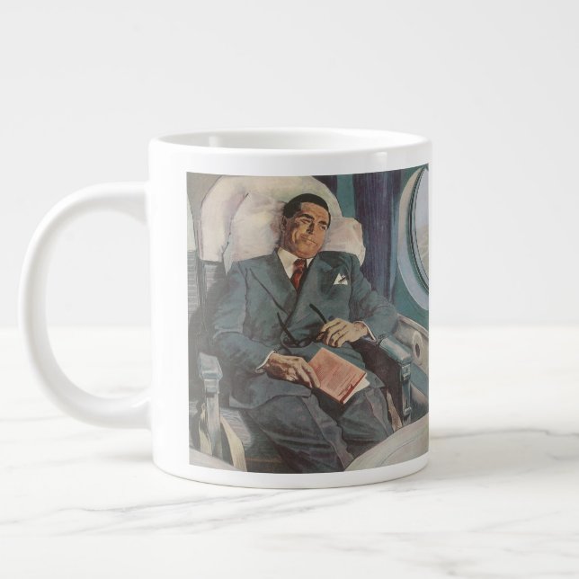 Taza De Café Grande Viajes de negocios antiguos, lectura en el avión (Izquierda)