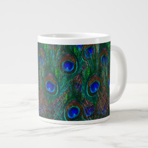 Taza De Café Grande Vibrantes Plumas De Pavo Real Tocando La Decoració