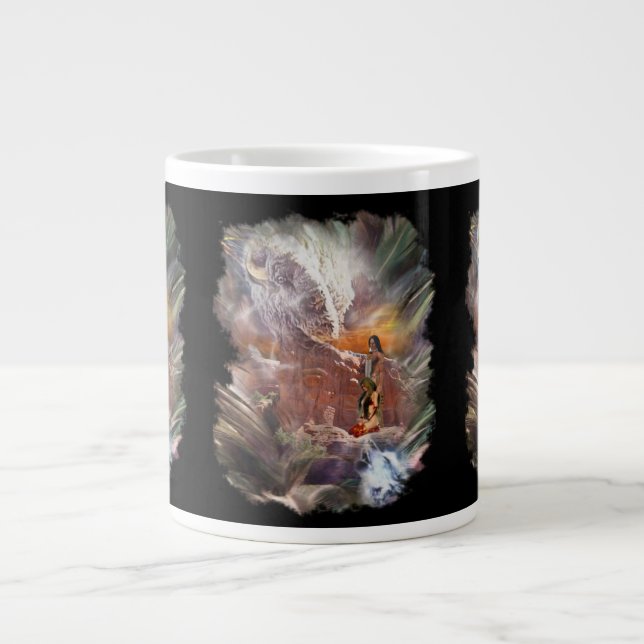 Taza De Café Grande Viñeta nocturna de Boda indio americano (Frente)