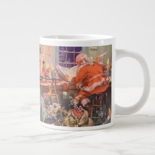 Taza De Café Grande Vintage Christmas, Santa Claus con Elves Workshop