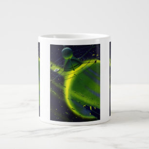 Taza De Café Grande Vintage Science Ficción Green Planet w Spaceship