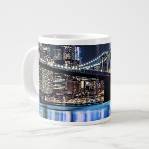Taza De Café Grande Vista de la reflexión del puente de Brooklyn de