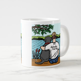 Taza De Café Grande Vista del lago Labrador Negro y Papá