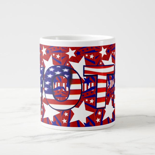 Taza De Café Grande Votar con estrellas y franjas - (Frente)