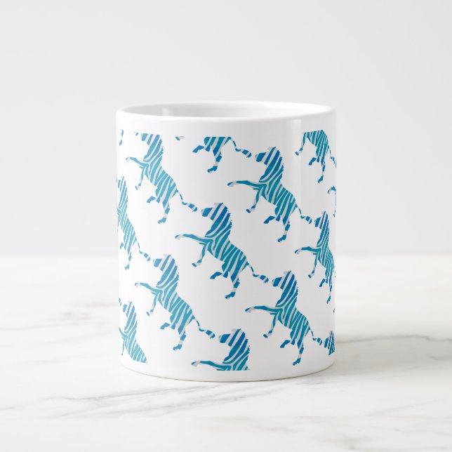Taza De Café Grande Zebra Silhouette azul y blanco (Frente)
