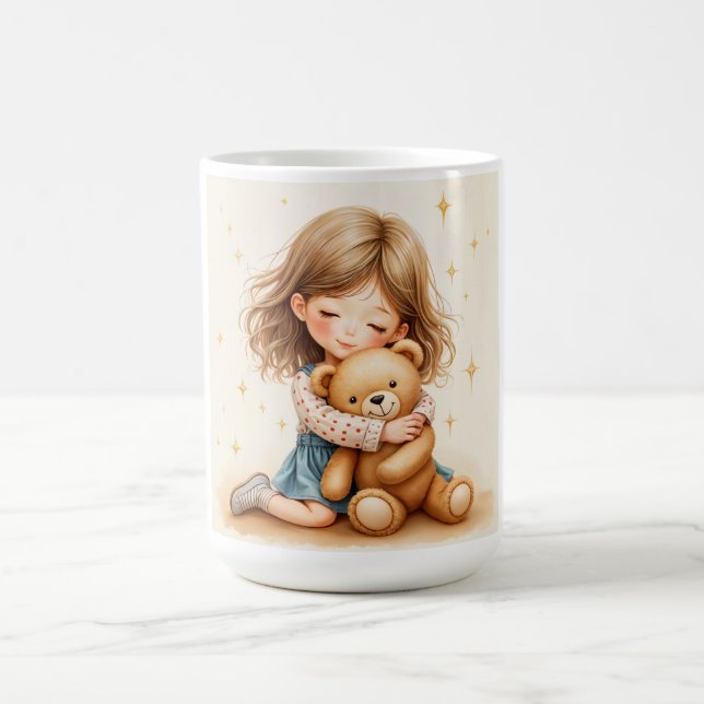 Taza De Café Grandes abrazos - Chica lindo abrazando oso de pel (Centro)
