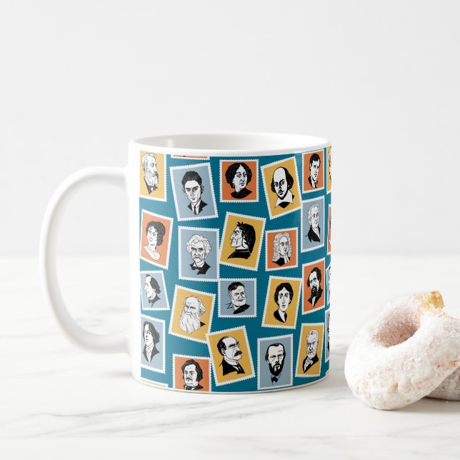 Taza De Café Grandes escritores, poetas y dramaturgos sobre sel (Con donut)