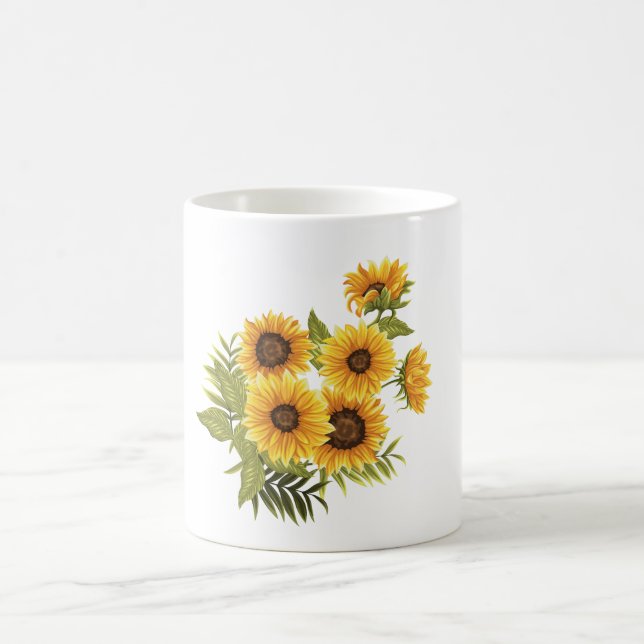 Taza De Café Grandes girasoles pintados de cosecha rústica (Centro)