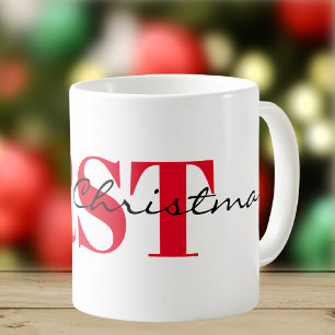 Taza De Café Grandes Iniciales Rojas & Feliz Navidad 11oz Clási