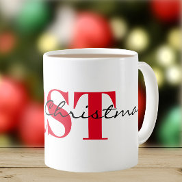 Taza De Café Grandes Iniciales Rojas y Feliz Navidad 11oz Clási