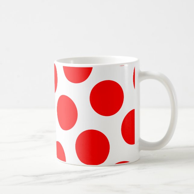Taza De Café Grandes puntos de polka blancos y rojos (Derecha)