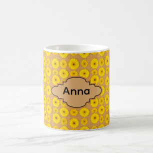 Taza De Café Grandes y pequeños girasoles sobre arpillera